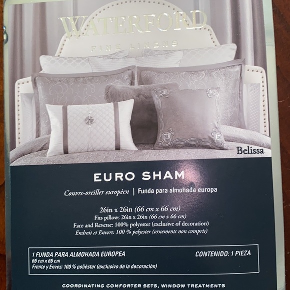 Waterford Linen Belissa Euro Sham, Grey & White, 26”x 26”, 100% Polyester NEW - Picture 8 of 8